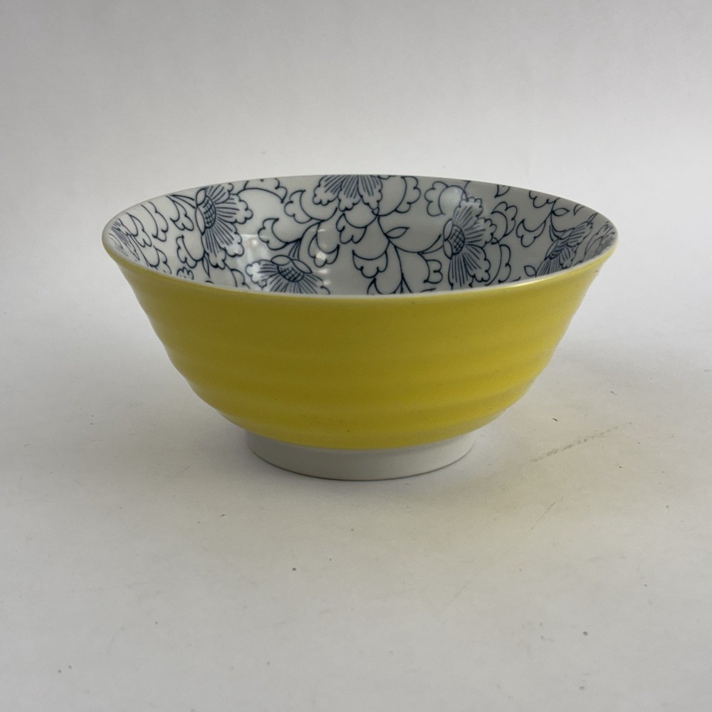 Japenese Tayo Floral Bowl Yellow And Blue Flowers 2.5" Tall